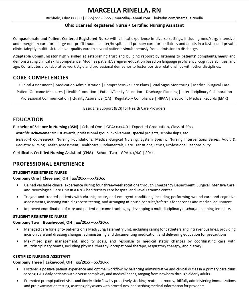 nursing resume new grad examples