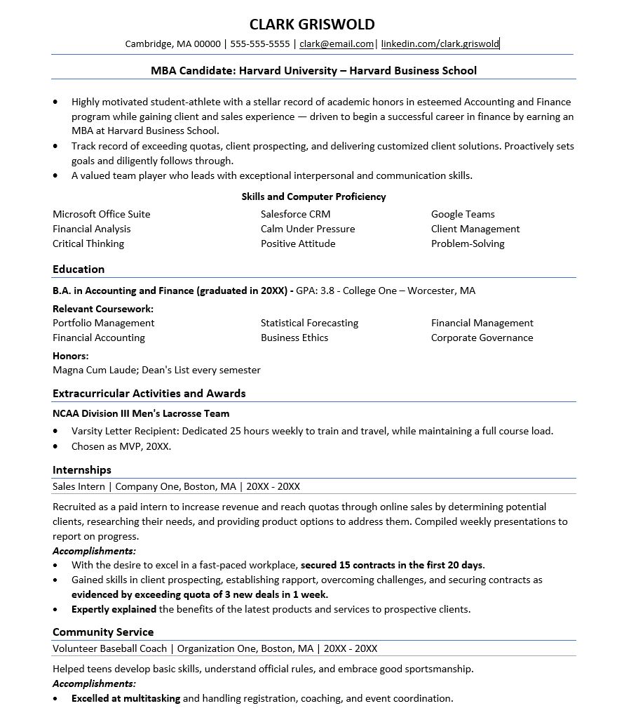 Harvard Law School Resume Template