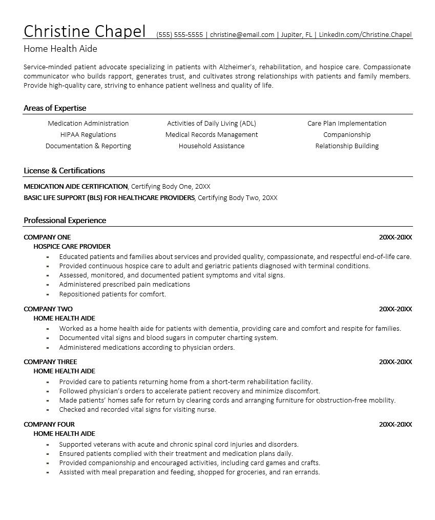 Job Description For Personal Care Aide