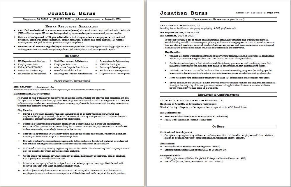 Hr Generalist Resume Sample Monster Com