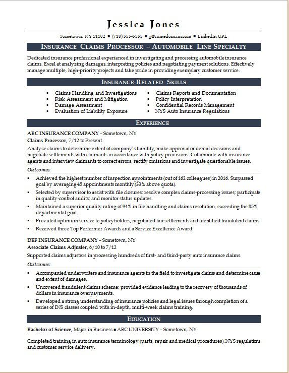 Insurance Claims Processor Resume Sample | Monster.com