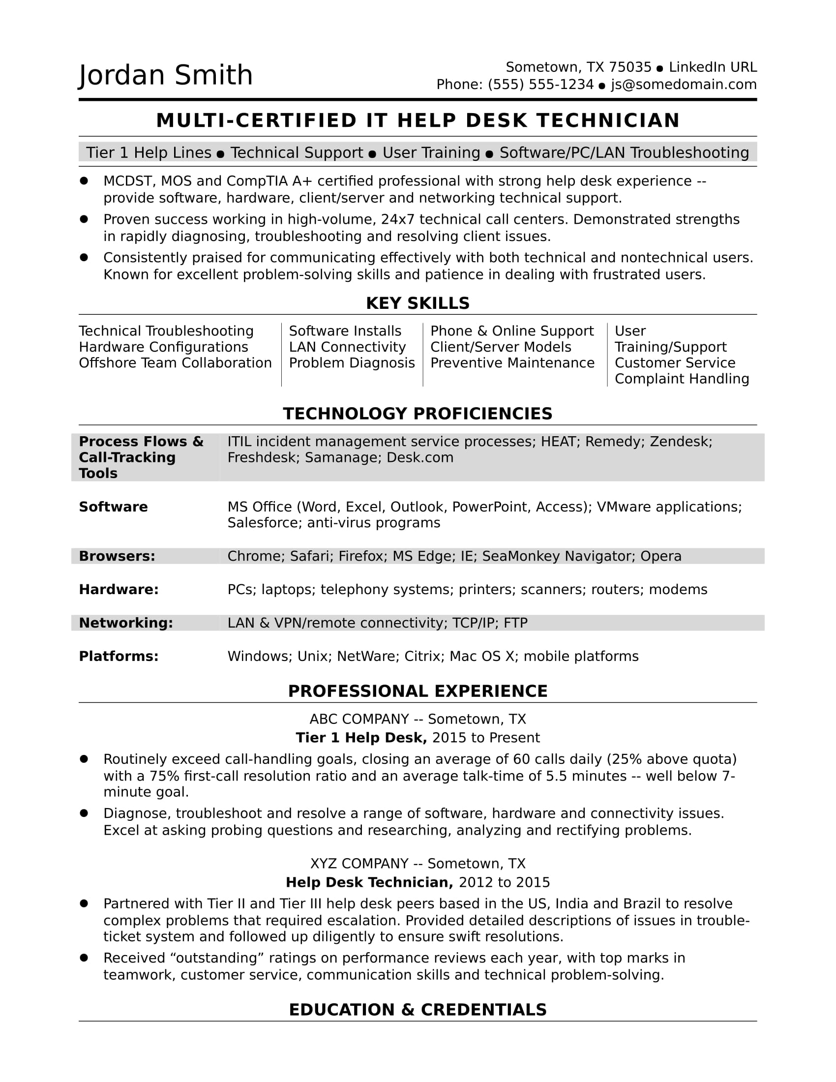 helpdesk skills for resume