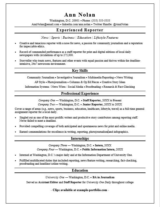 Sample Journalist Resume