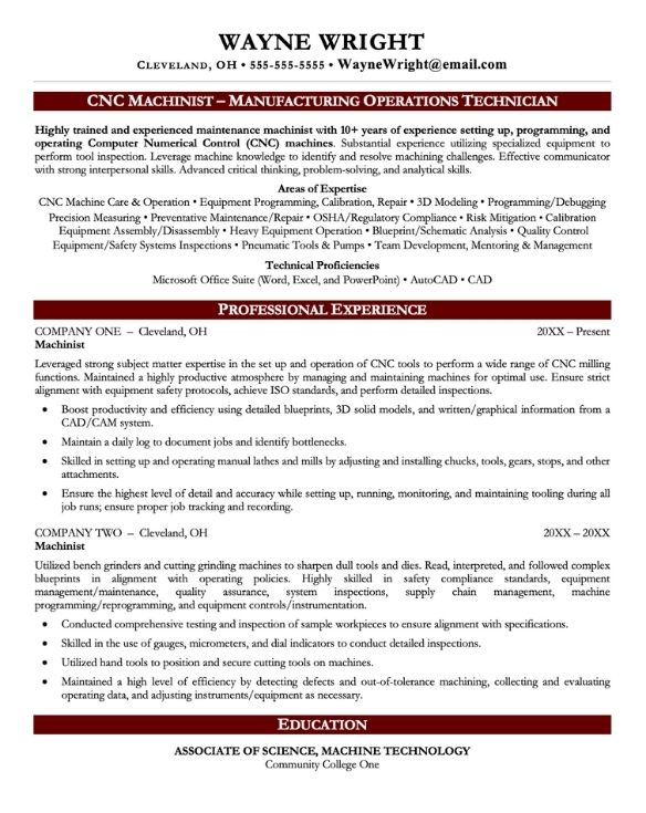 Machinist Resume Sample | Monster.com