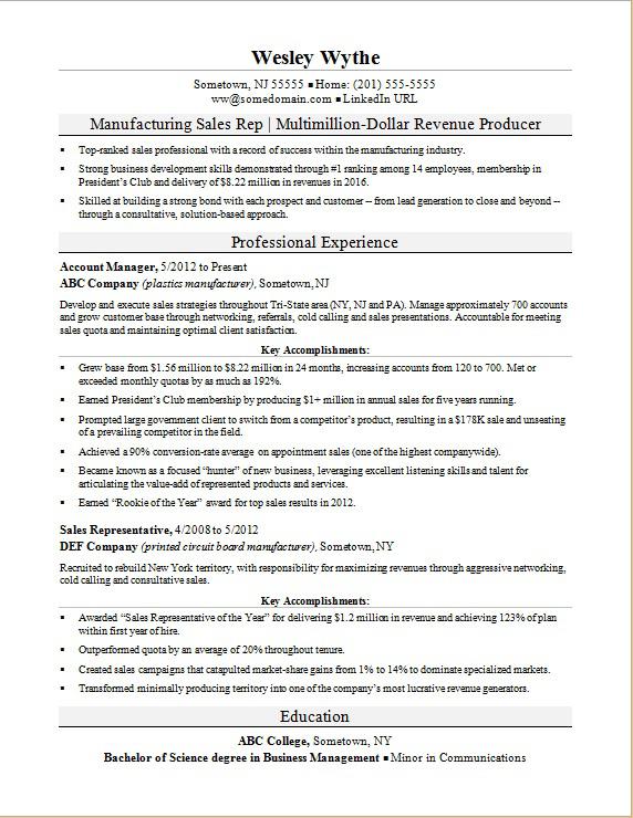 sales representitive resume