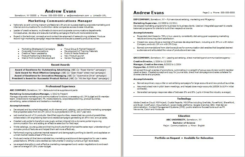 Marketing Communications Manager Resume Sample | Monster.com