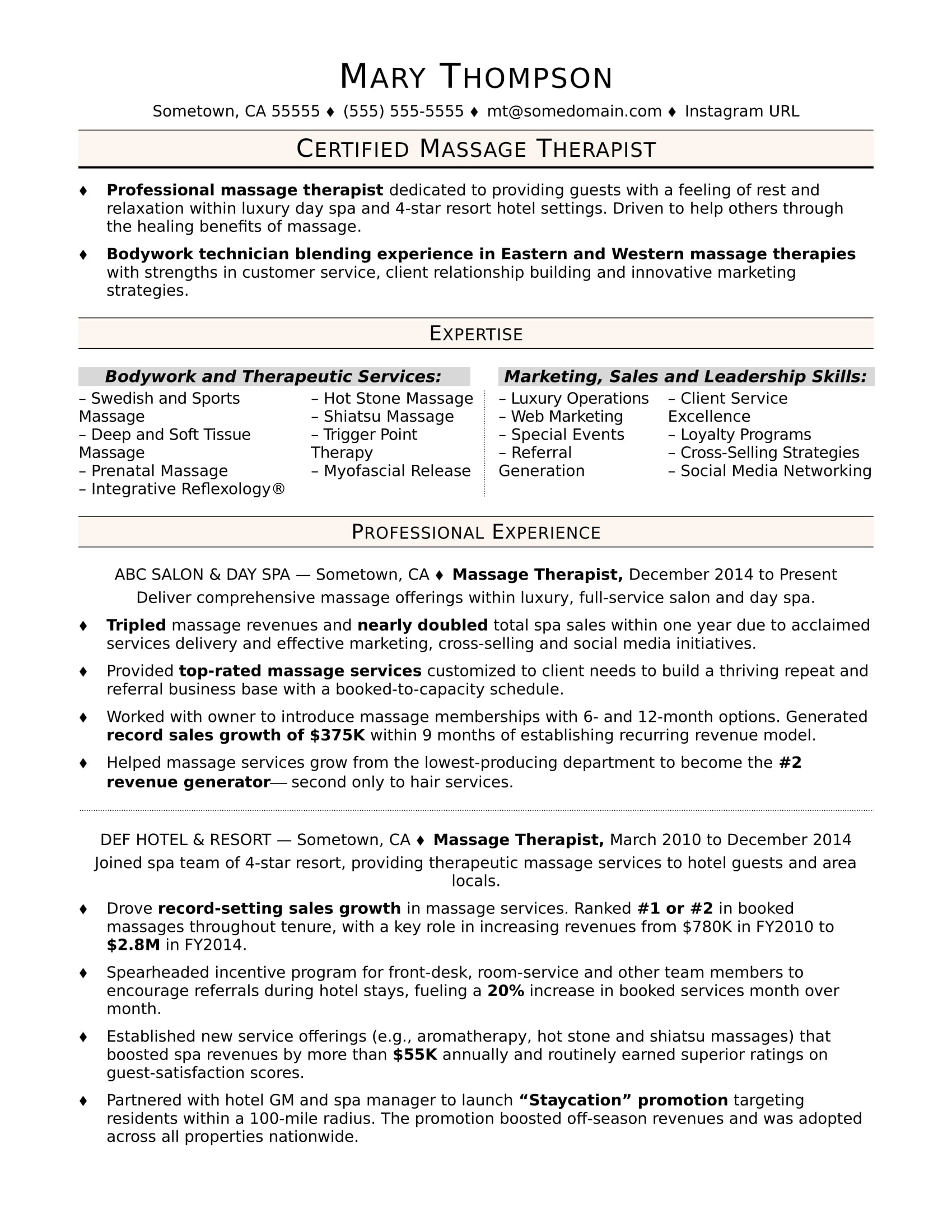 Massage Therapist Resume Sample | Monster.com