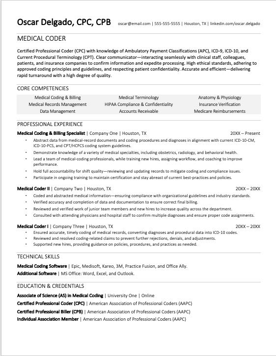 resume help for medical coder
