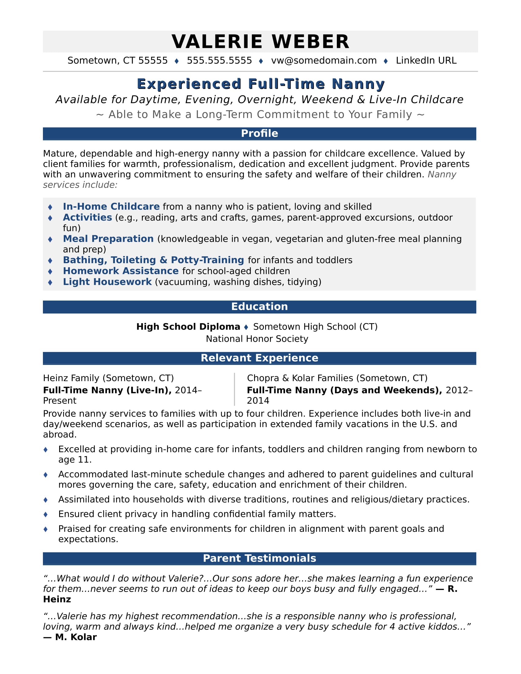 nanny resume templates free