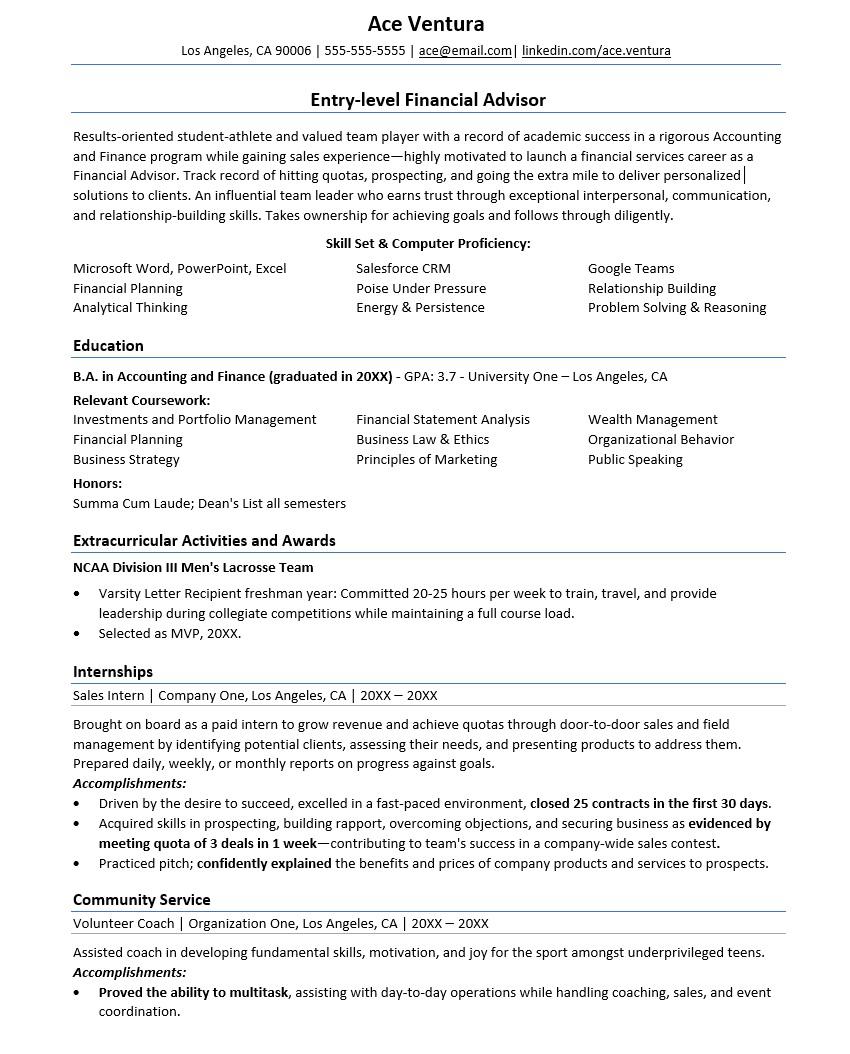 Sample Resume With No Experience Monster Com