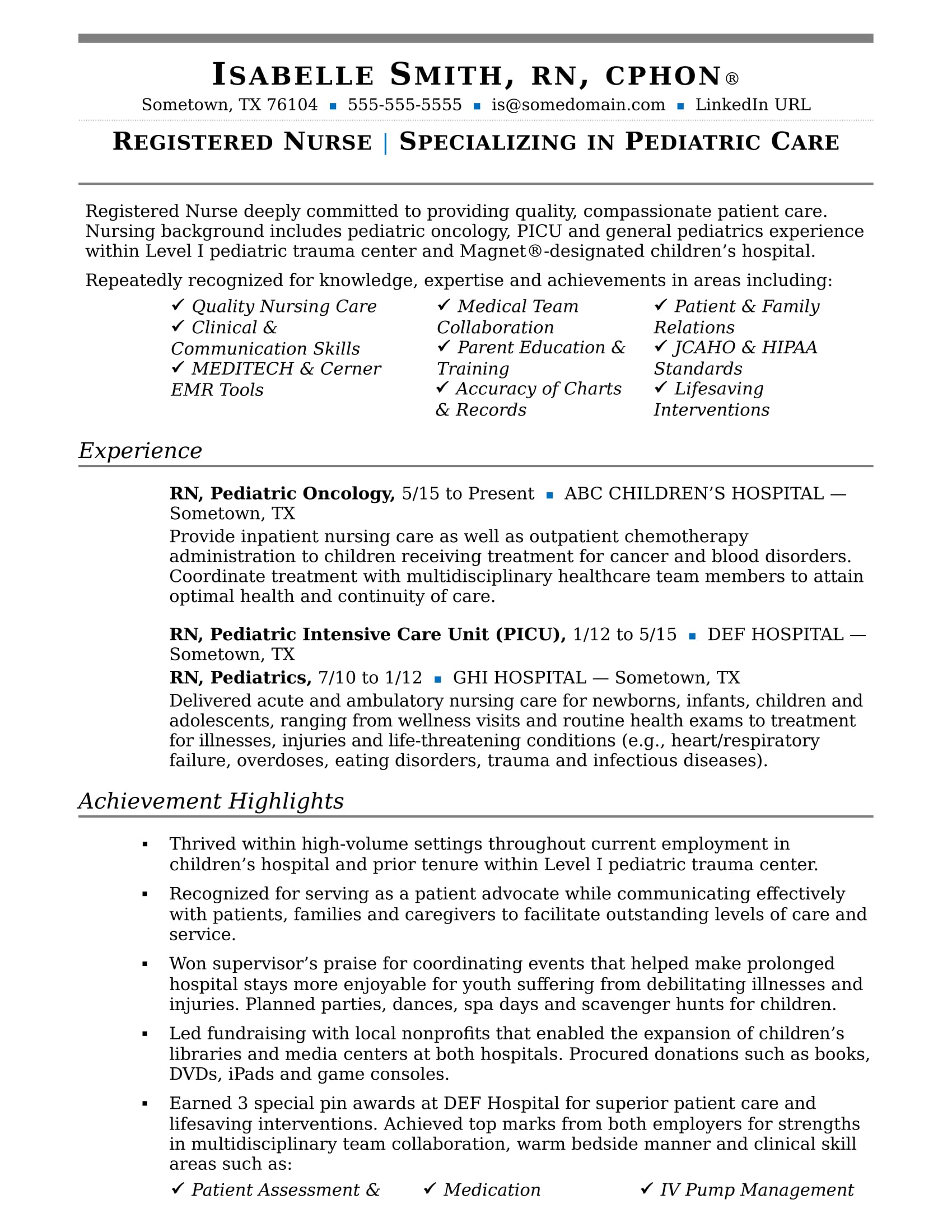 Resume example for nursing job