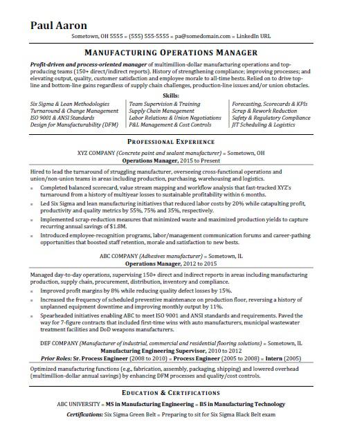 Operations Manager Resume | Monster.com