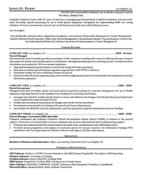 resume samples for payroll jobs