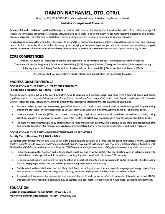 pediatric-ot-resume-monster