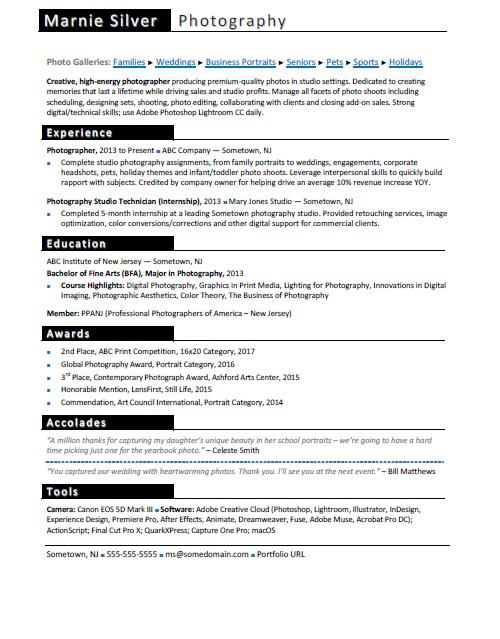 Photographer Resume Sample Monster Com