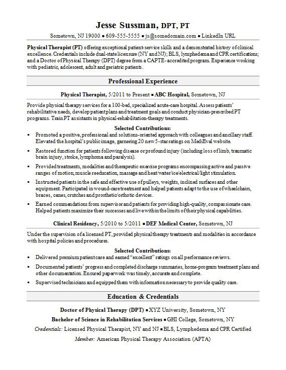 Physical Therapist Resume Sample