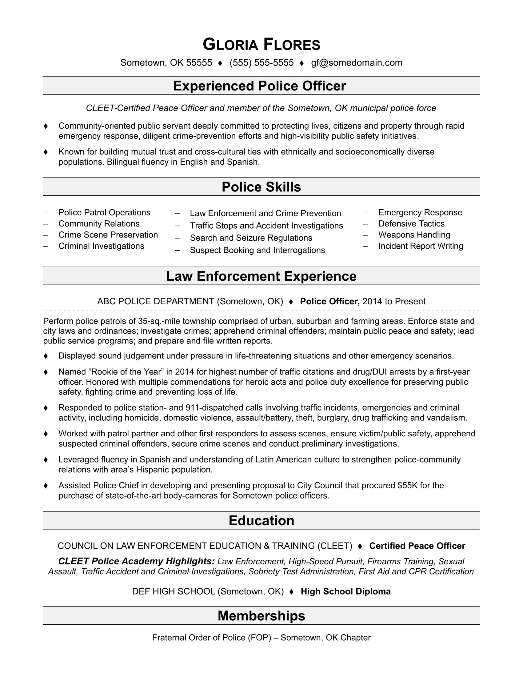 Police Officer Resume Sample