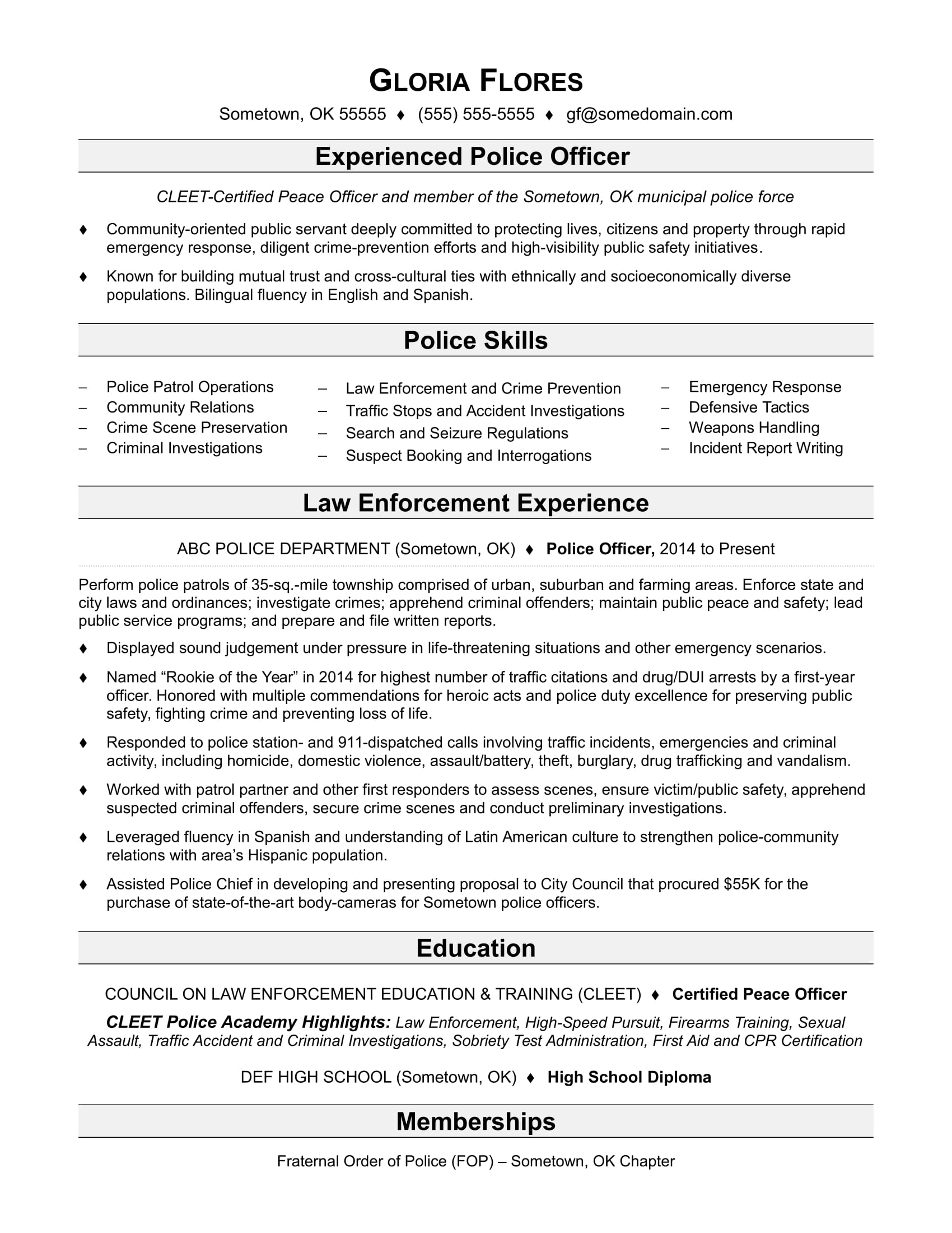 Police Officer Resume Sample Monster