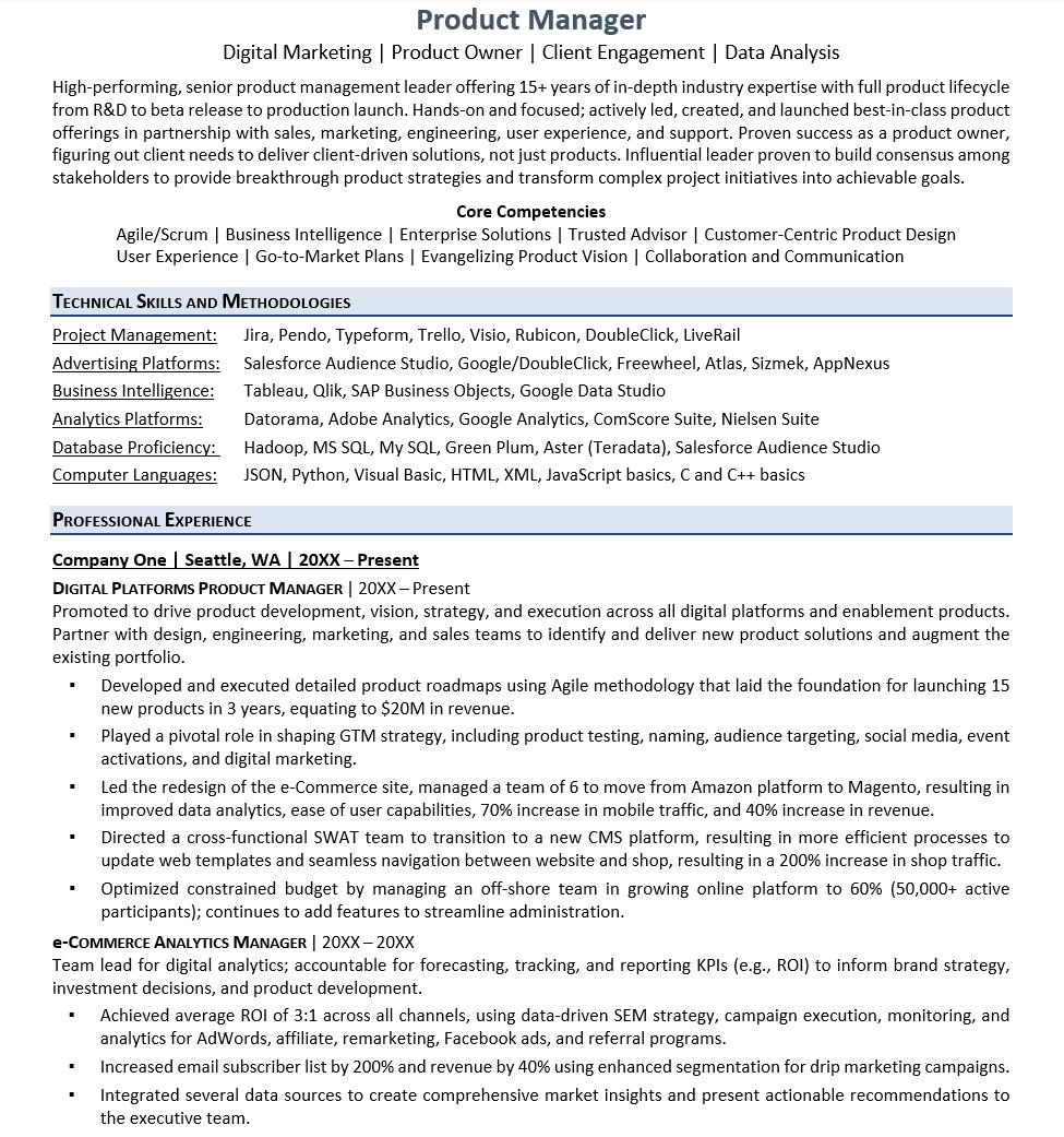 Product Manager Resume Keywords