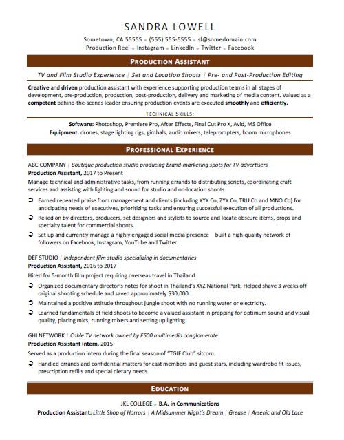 Production Assistant Resume Sample Monster Com