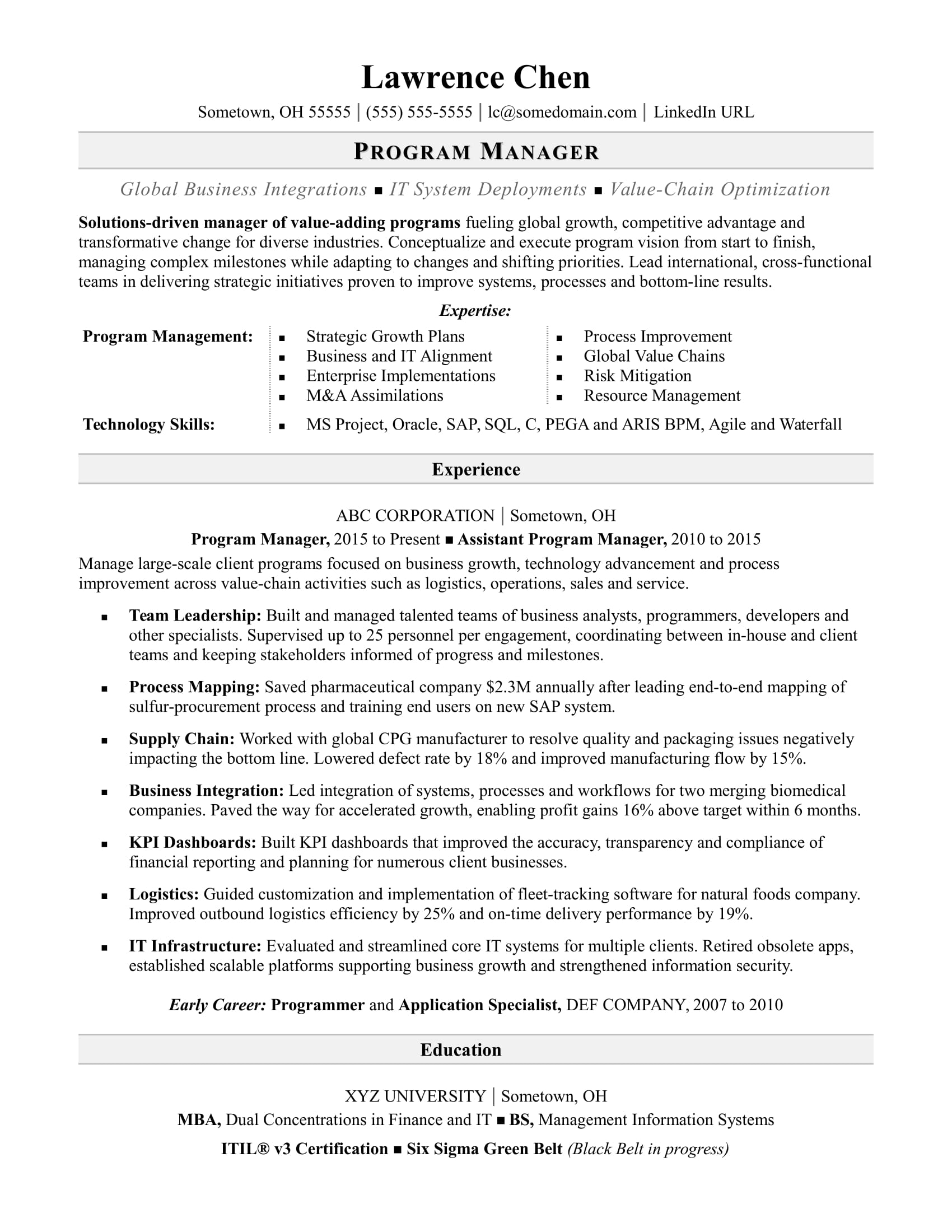 program manager resume sample