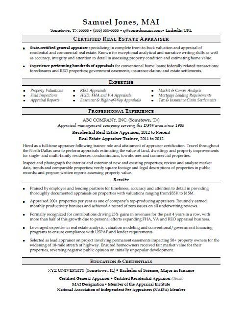 real estate resume sample