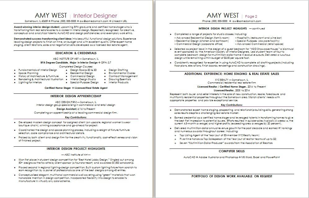 Interior Design Resume Sample