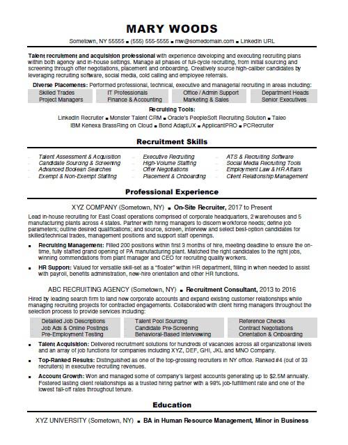 Recruiting Resume Samples