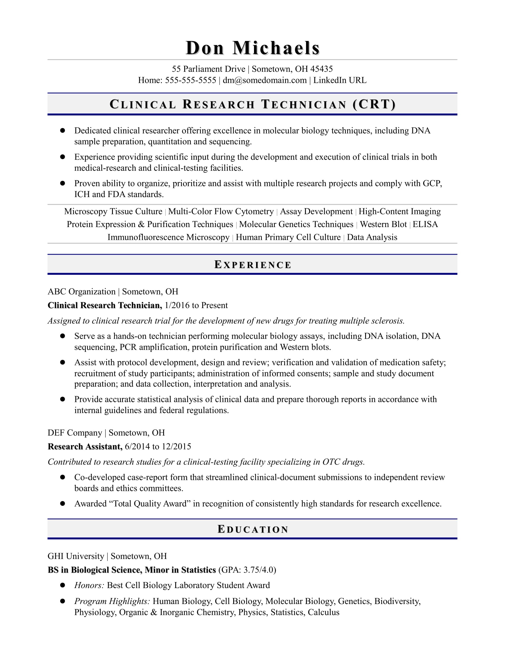 Entry Level Research Technician Resume Sample Monster