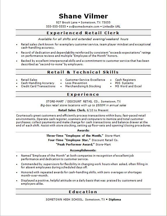 Retail Sales Clerk Resume Sample Monster Com