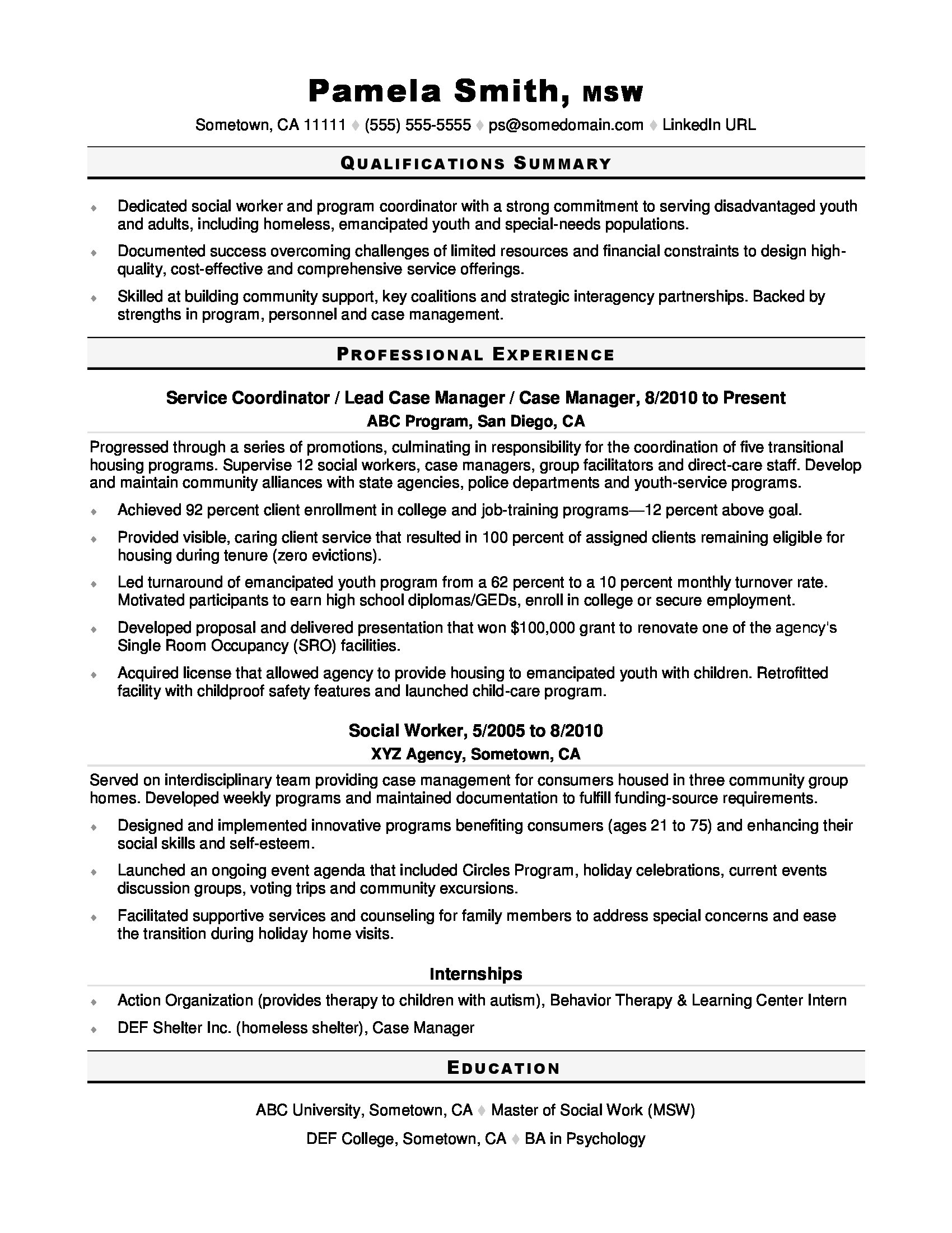 social worker resume template 2021