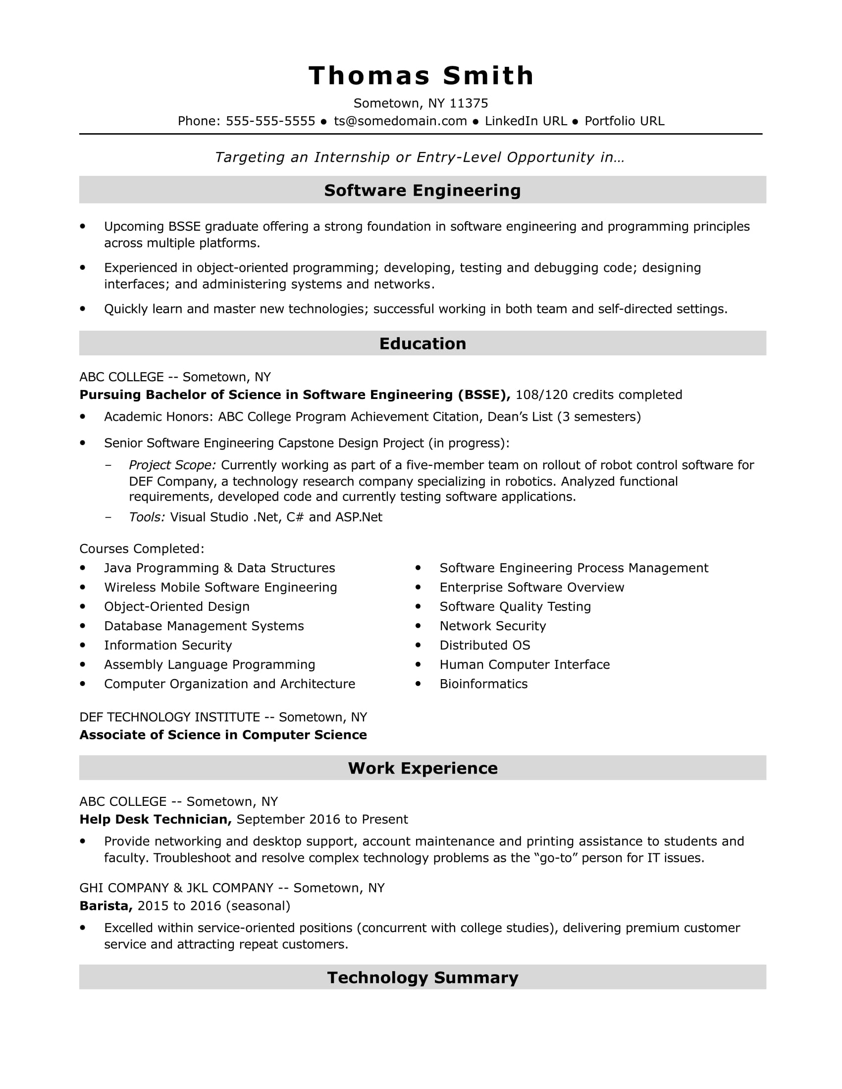 Entry Level Software Engineer Resume Sample Monster