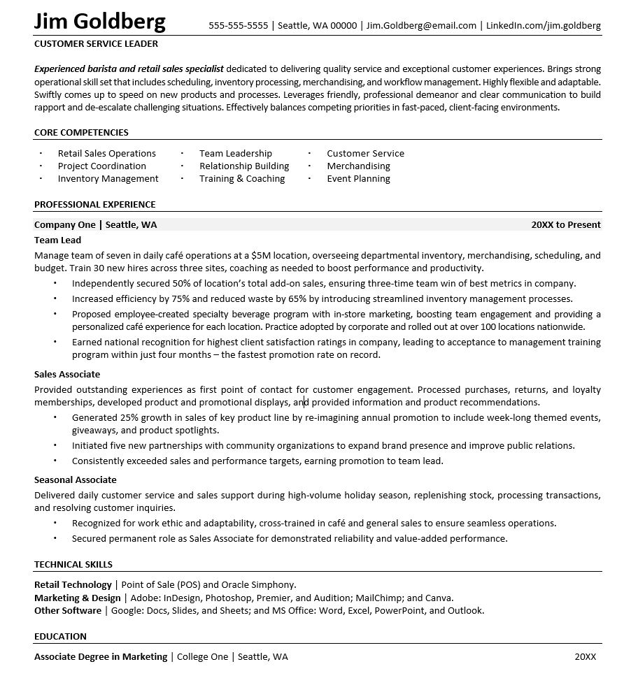 Starbucks Resume Sample