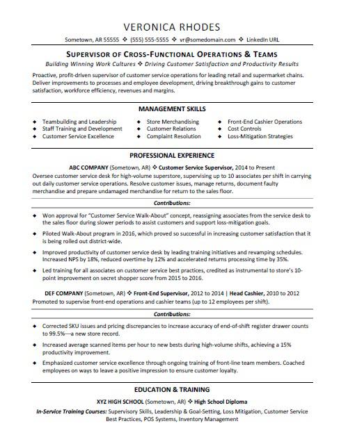 Supervisor Resume Examples