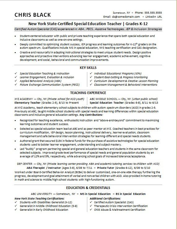 Teacher Resume Sample