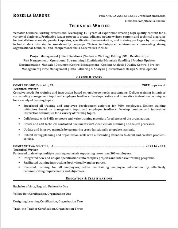 technical writer manager resume