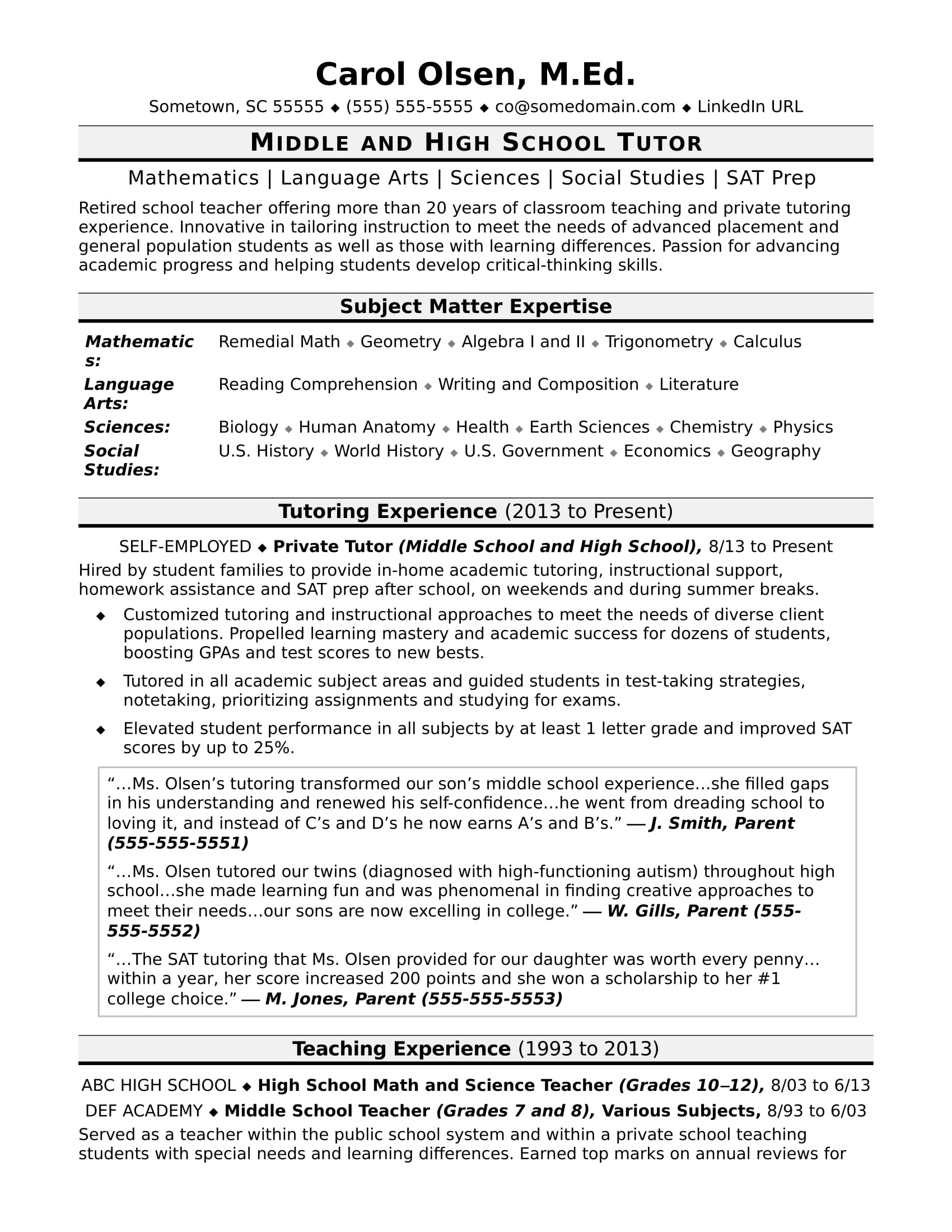 Tutor Resume Monster