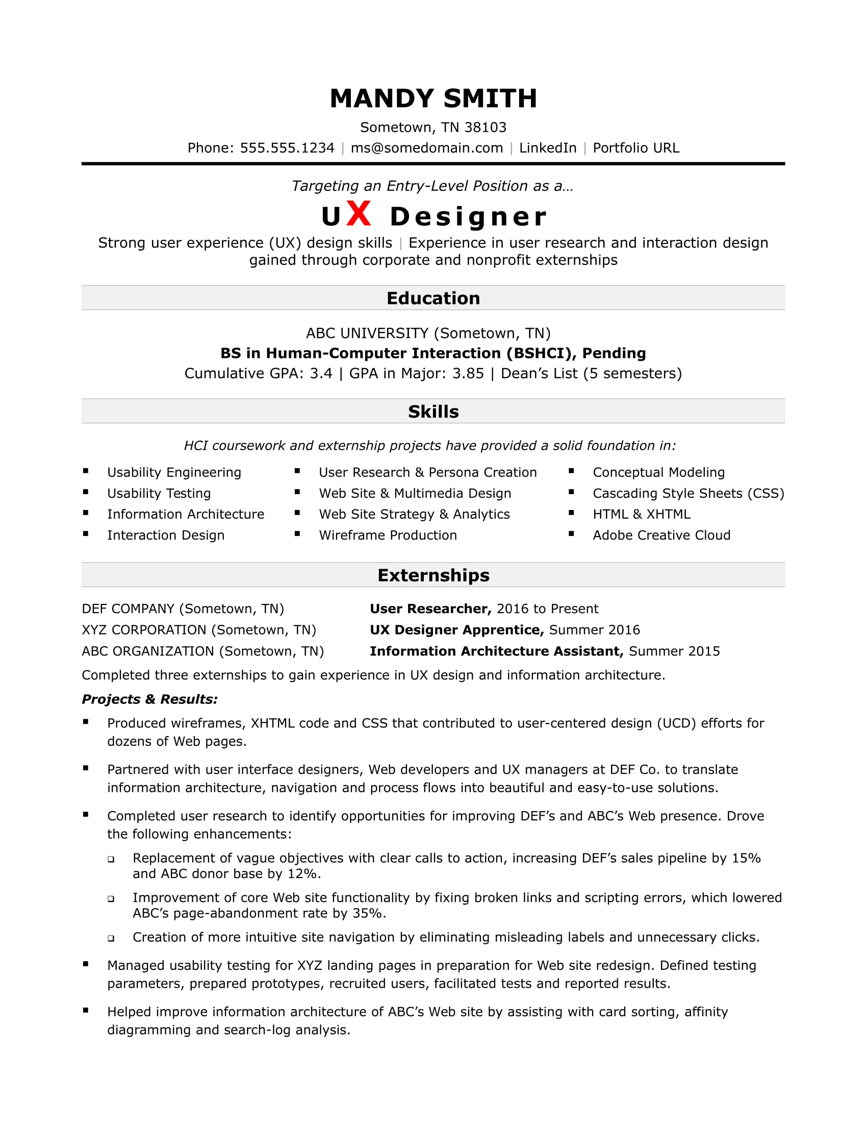 Sample Resume For An Entry Level Ux Designer Monster Com