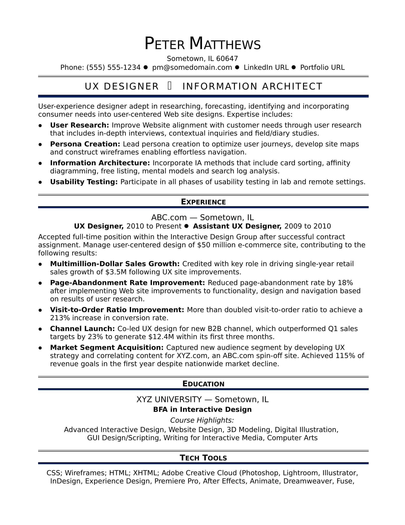 Sample Resume For A Midlevel Ux Designer Monster Com