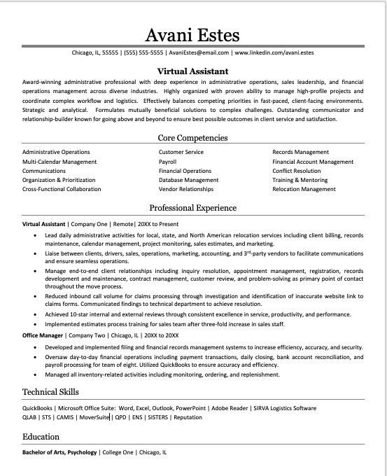 Virtual Assistant Resume Sample Monster